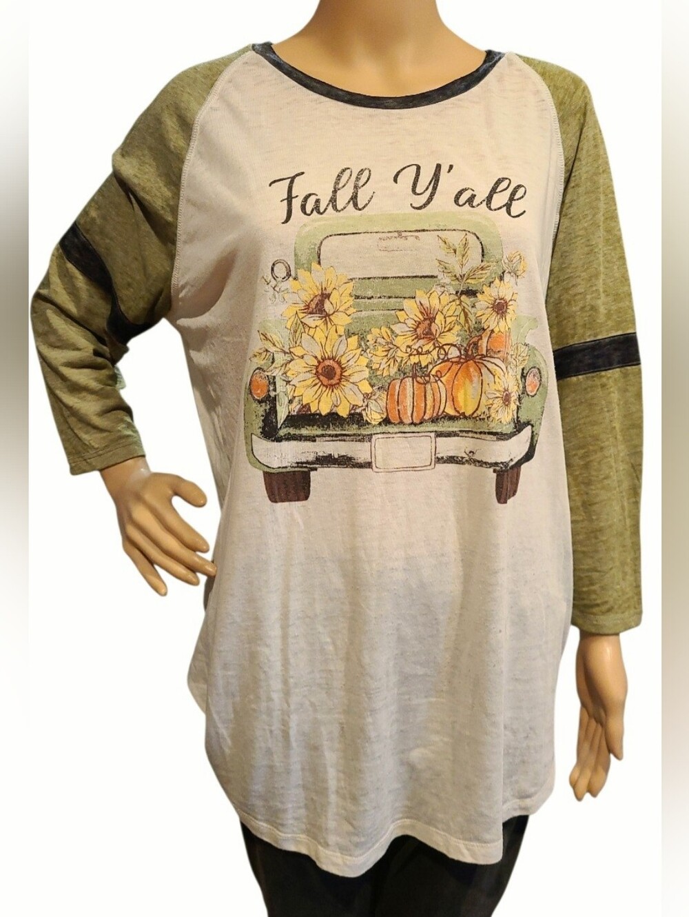 Fall Y'All Burnput Graphic 3/4 Sleeve T shirt